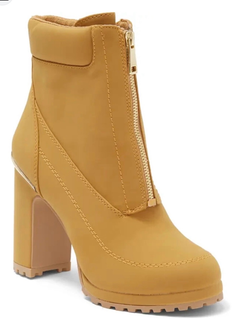 DKNY Mustard Front-Zip Chunky Heel Ankle Boot
